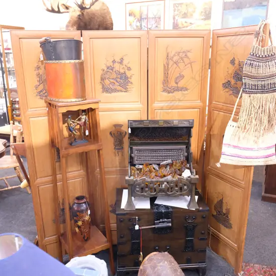 WOODEN 4 FOLD ORIENTAL SCREEN H 1840