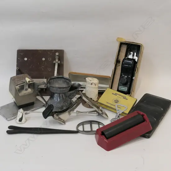 BOX OF ASSORTED STATIONARY METALWARE ETC