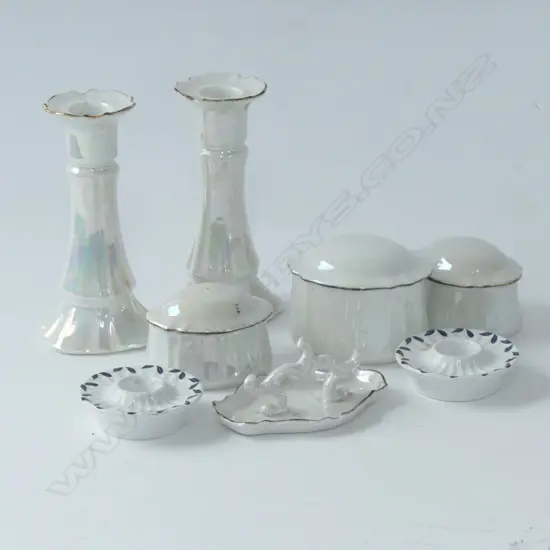 EIGHT ASST ITEMS; CANDLESTICKS, BOXES