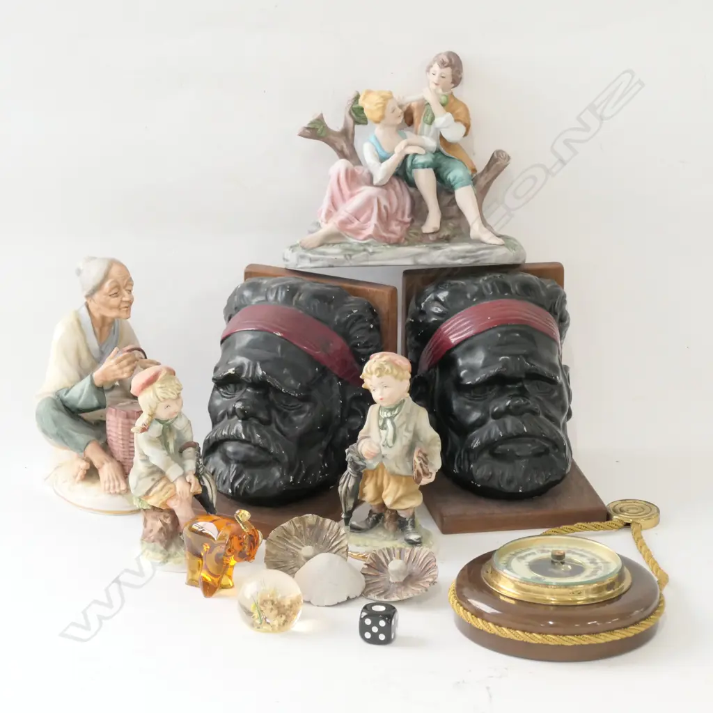LOT ASST INCL BUST BOOKENDS & PORCELAIN FIGURES Image 1++