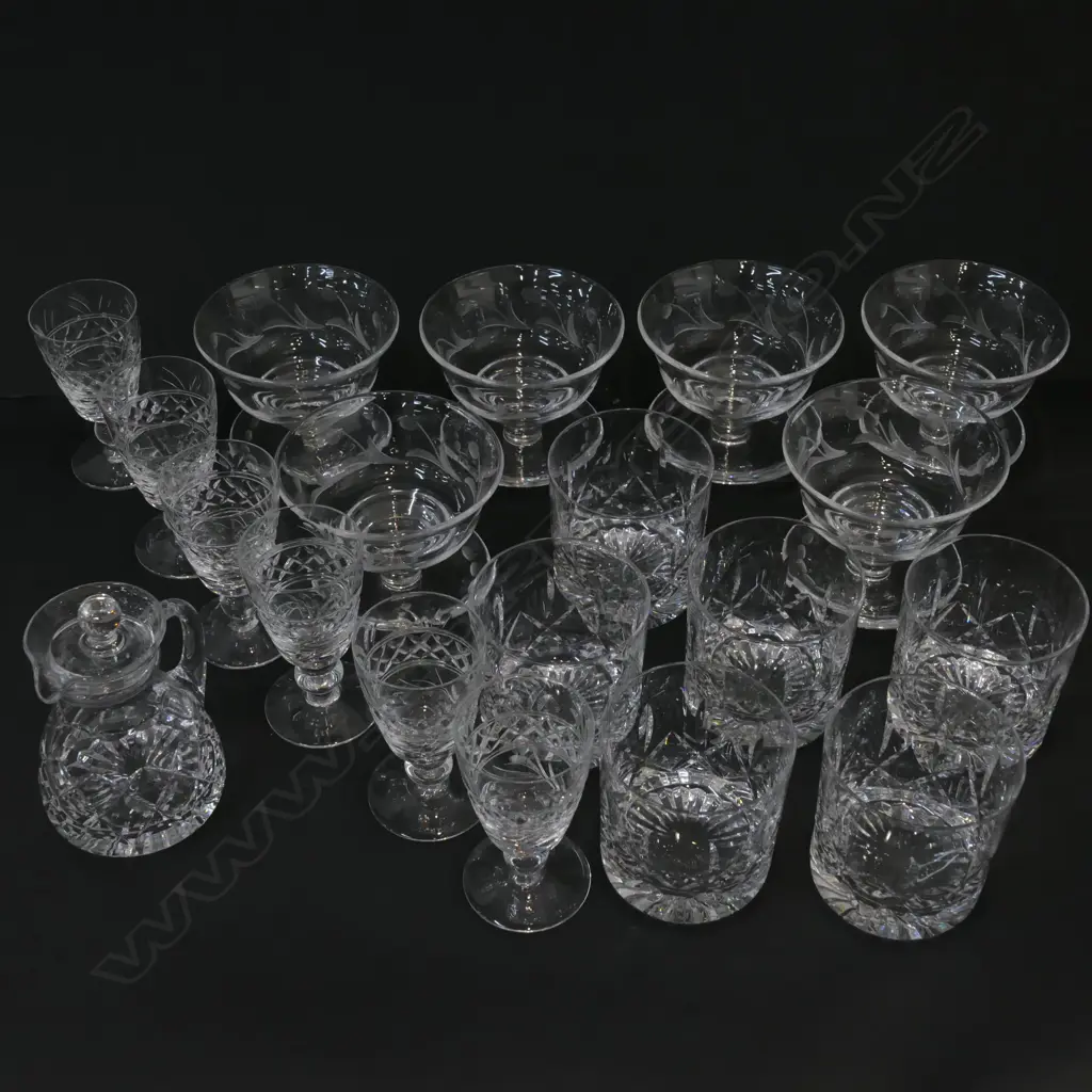 LOT ASST STUART CRYSTAL, SIX TUMBLERS, SIX ICE CREAM BOWLS, SIX SHERRIES AND VINAIGRETTE  Image 1++