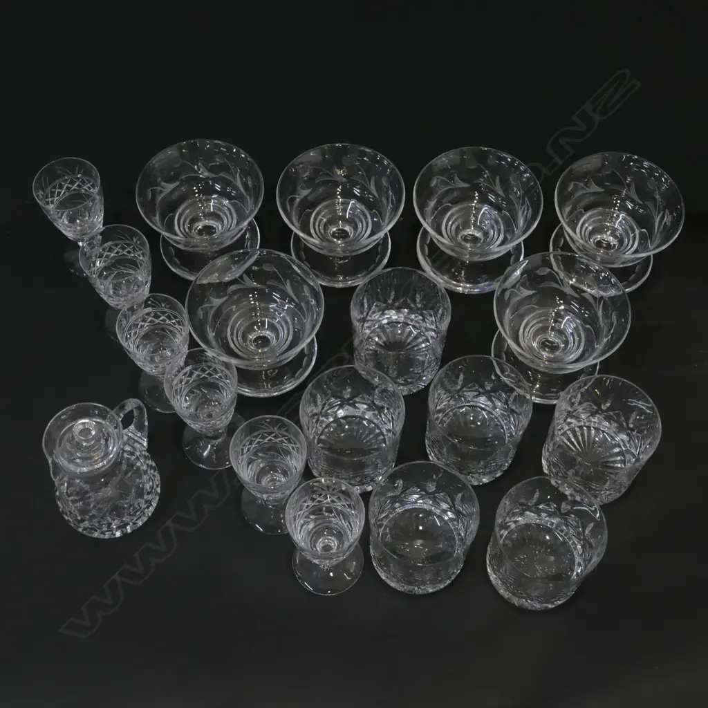 LOT ASST STUART CRYSTAL, SIX TUMBLERS, SIX ICE CREAM BOWLS, SIX SHERRIES AND VINAIGRETTE  Image 1++