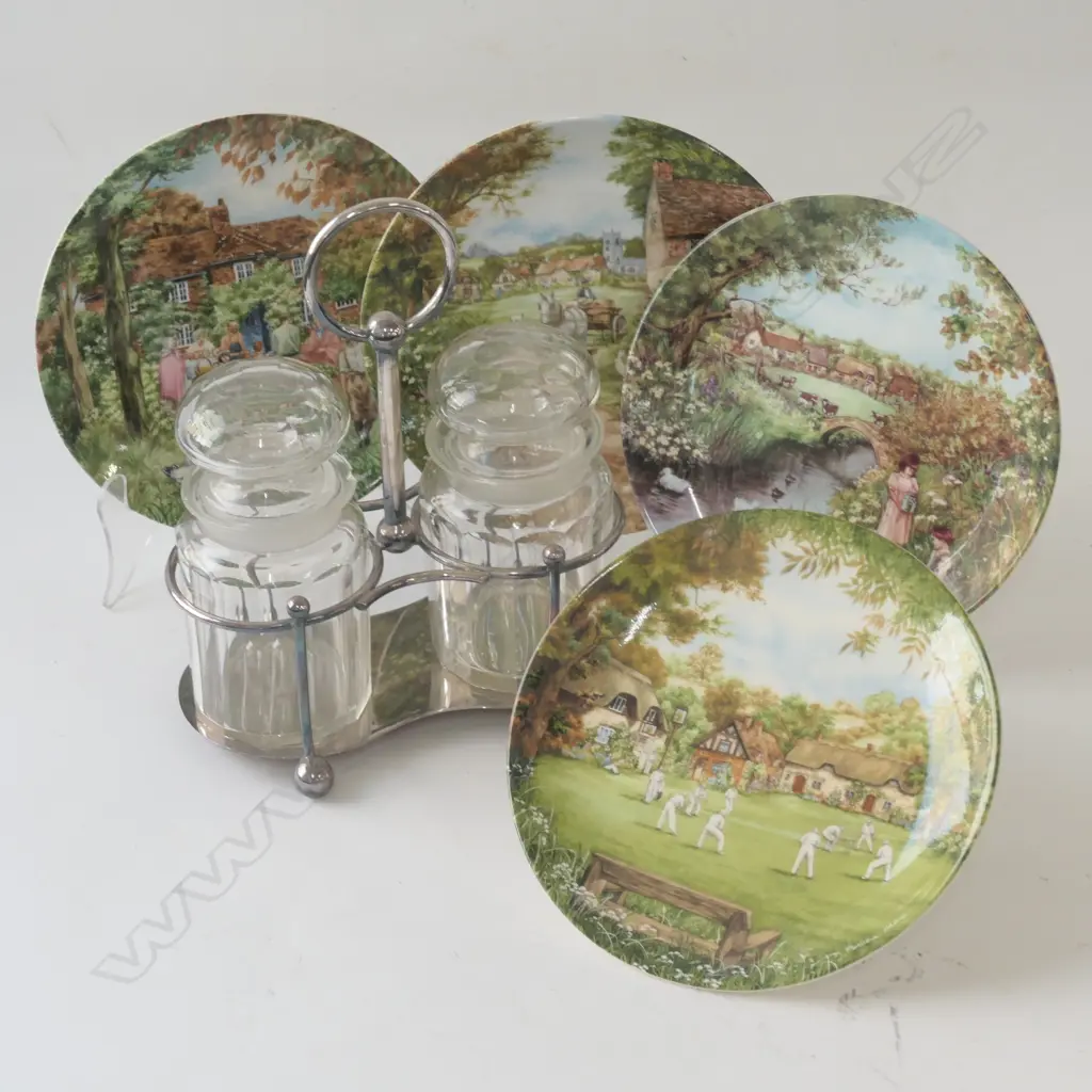 4X PETULA STONE DISH & SILVER PLATE STAND WITH 2 BOTTLES  Image 1++