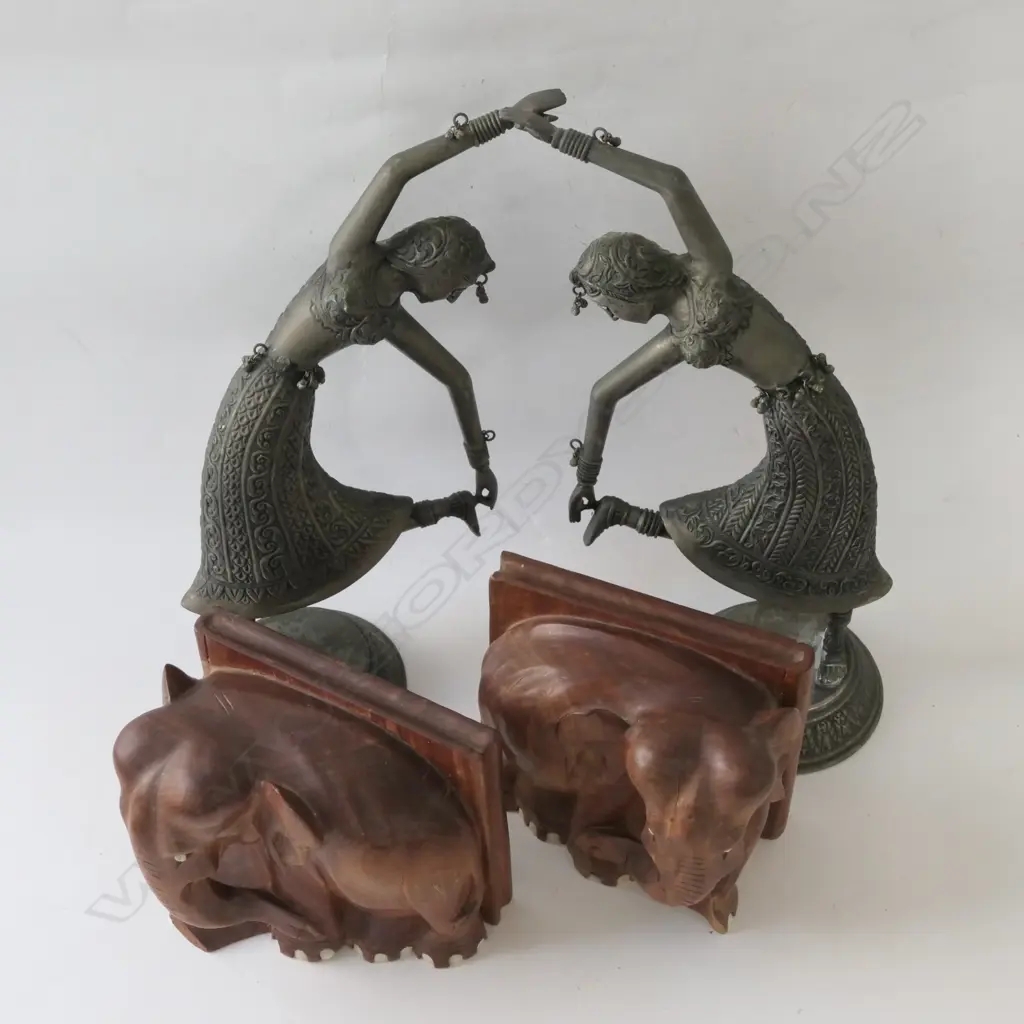 ELEPHANT CARVED BOOKENDS AND BALINESE DANCERS Image 1++