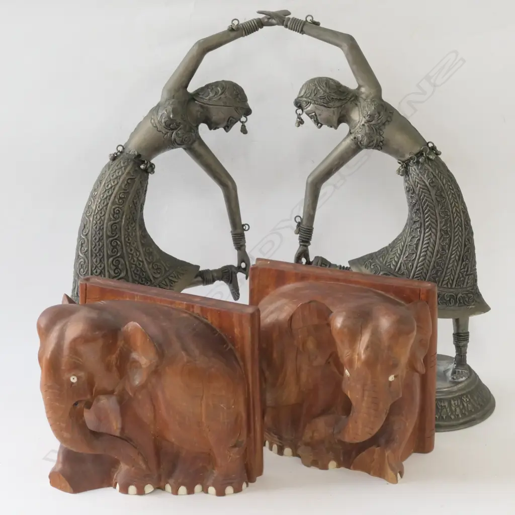 ELEPHANT CARVED BOOKENDS AND BALINESE DANCERS Image 1++