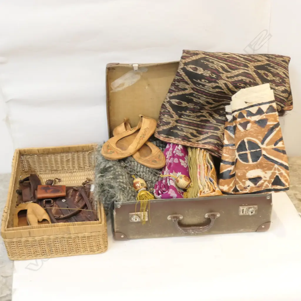 BRIEFCASE AND BASKET OF LEATHER, TAPA CLOTH ETC Image 1++