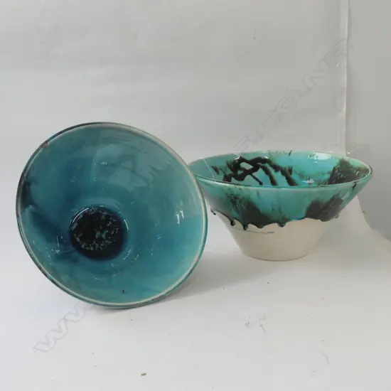 2 LARGE MATT MCLEAN POTTERY BOWLS - LARGEST DIA. 330MM