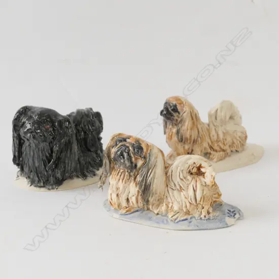 3 CERAMIC PEKINGESE BY POTTER KAREN KENNEDY ONE AF
