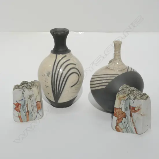 A PAIR OF ORGANIC POTTERY FORMS BY JULIA VAN HELDEN  PR NZ STUDIO POTTERY VASES