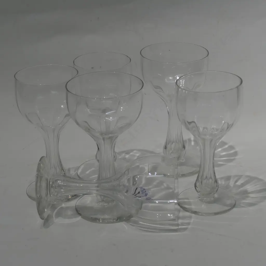 VINTAGE SET 6 HOLLOW STEM WINE GLASSES Image 1++