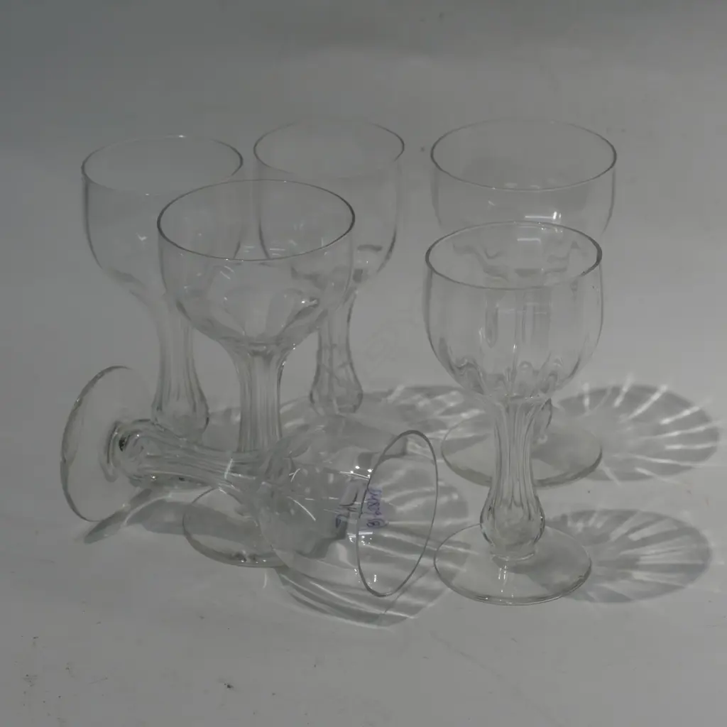 VINTAGE SET 6 HOLLOW STEM WINE GLASSES Image 1++