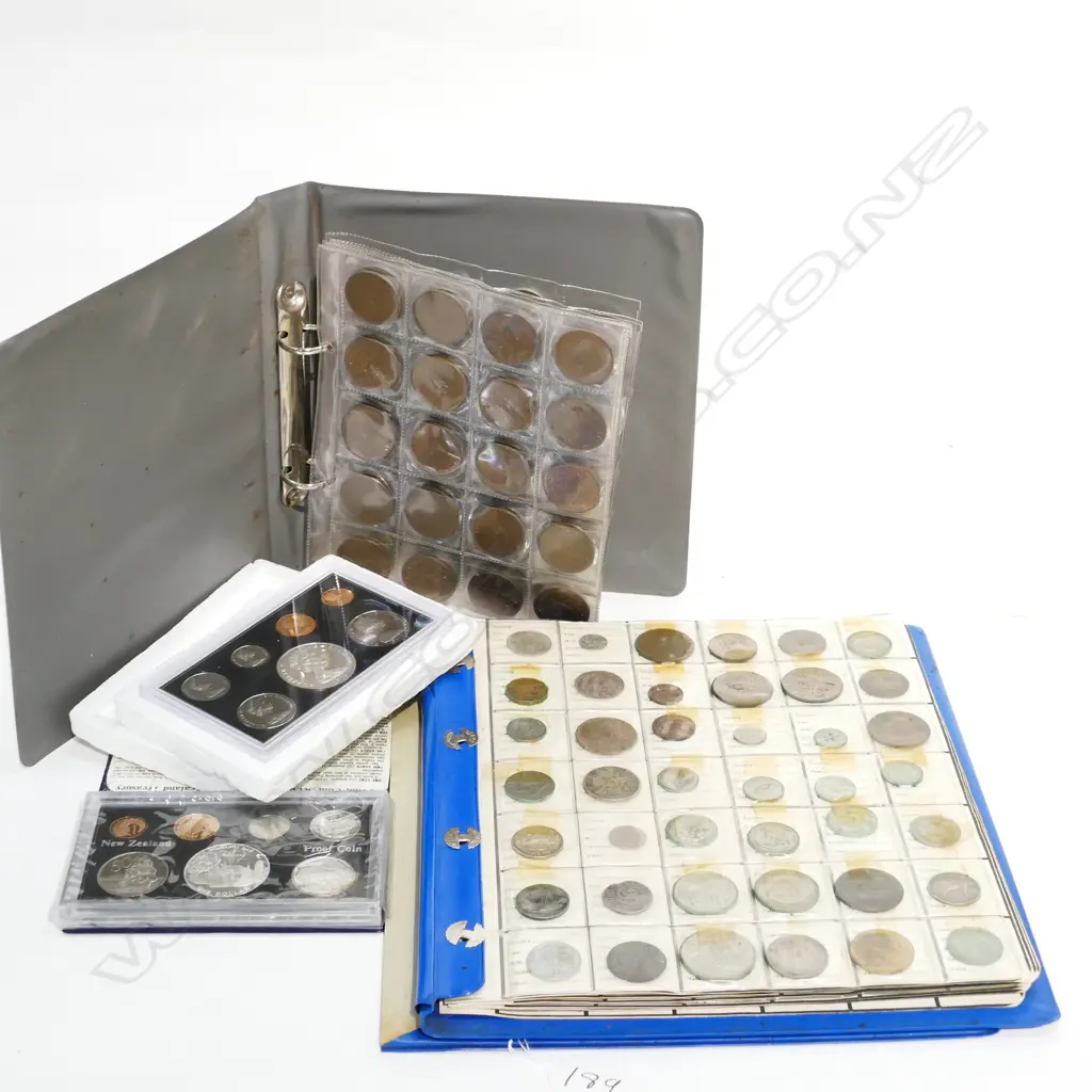 TWO ALBUMS OF COINS AND TWO NZ PROOF SETS Image 1++