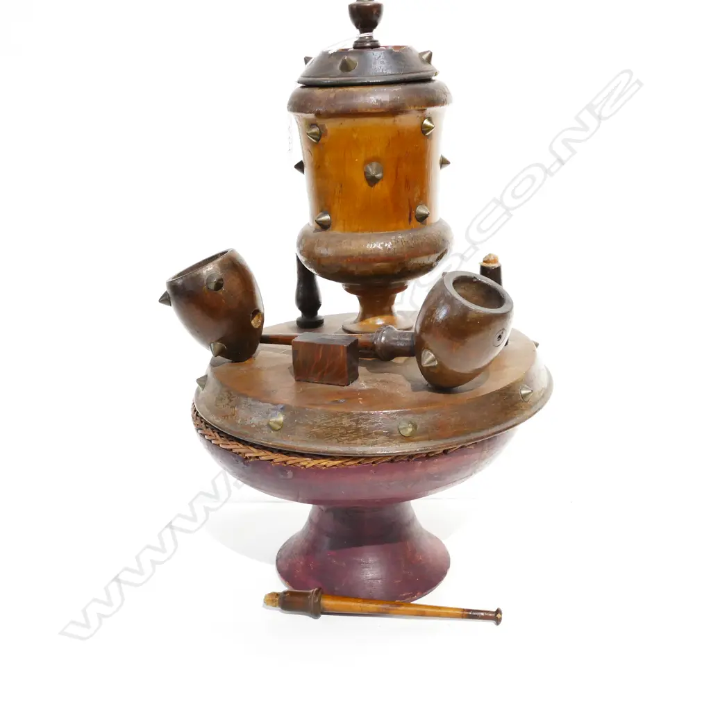 OLD TURNED WOOD SMOKERS SET A.F + TAZZA Image 1++