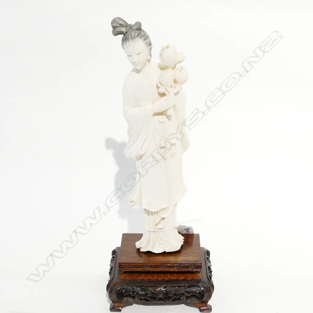 ORIENTAL IVORY FIGURE ON STAND 230MM H Image 1++