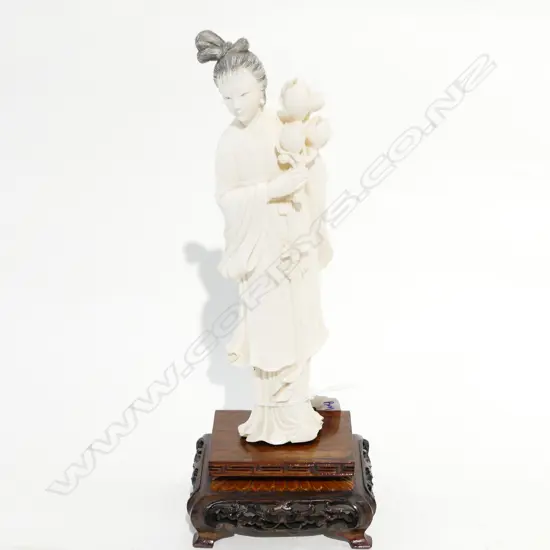 ORIENTAL IVORY FIGURE ON STAND 230MM H
