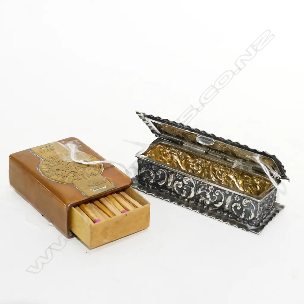 S/S HINGED BOX AND COPPER MATCHBOX HOLDER Image 1++