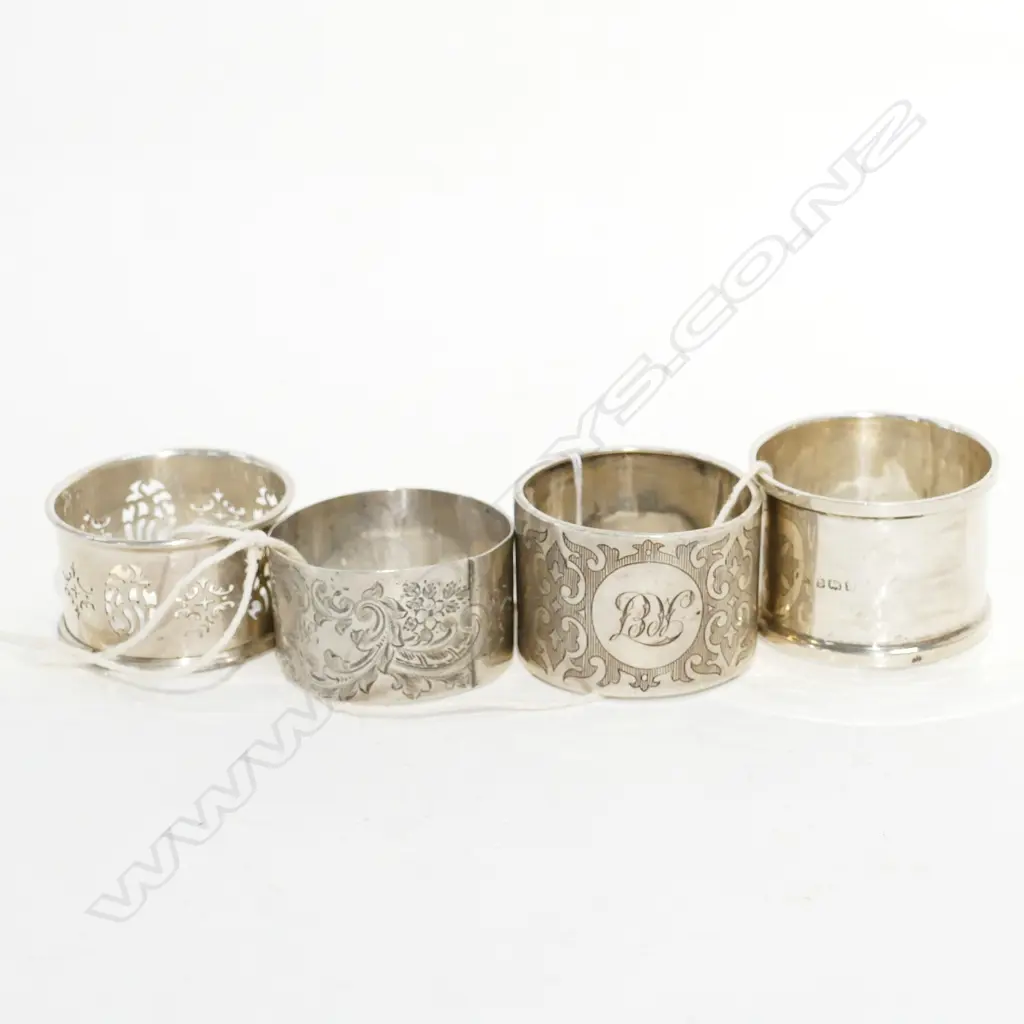 4 STERLING SILVER NAPKIN RINGS - LONDON 1890 ETC Image 1++