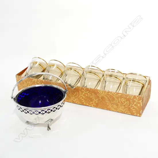 BOXED GLASS SET S/PLATE BOWL BLUE GLASS LINER