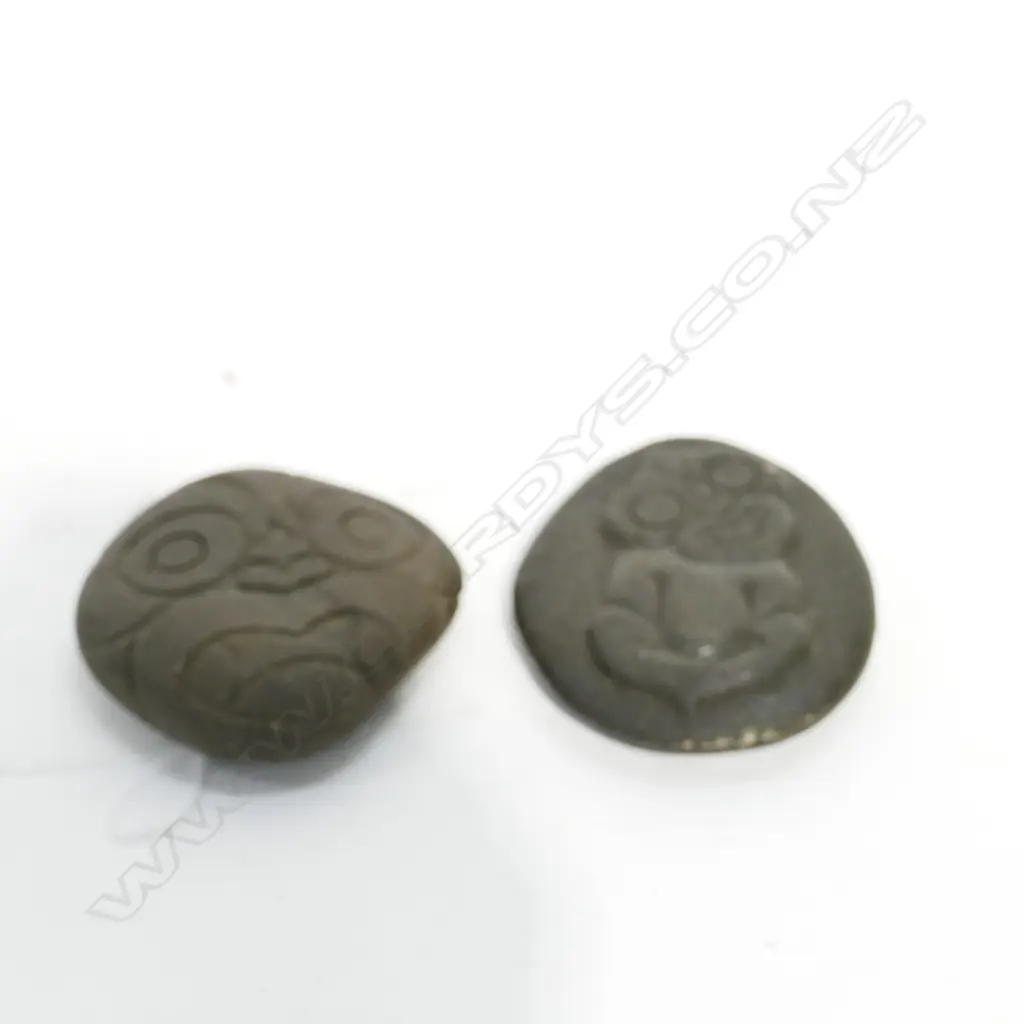 2 CARVED TIKI STONES LARGEST 80MM L Image 1++
