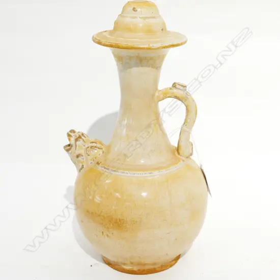 OLD STYLE CHINESE POTTERY FLASK TAN GLAZE H.270mm