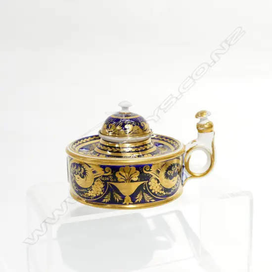 ANTIQUE DERBY INKWELL GILT ENRICHED COBALT a.f