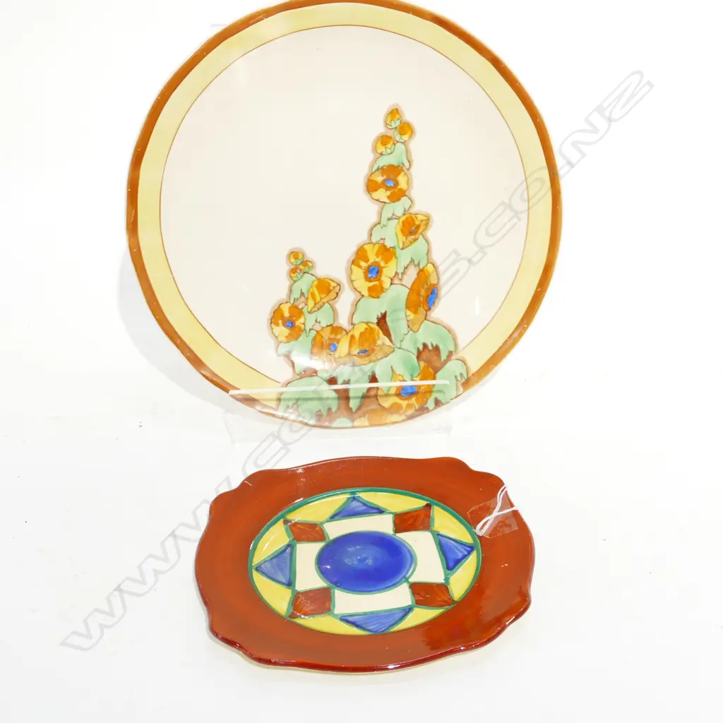 2 CLARICE CLIFF PLATES 'SUNSHINE' + EARLY BIZARRE Image 1++
