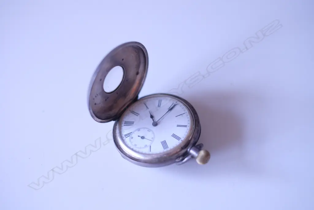 STERLING SILVER HALF HUNTER SWISS POCKET WATCH STAUFFER & CO Image 1++