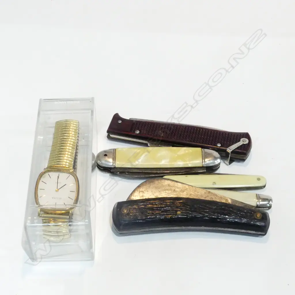 5 VINTAGE POCKET KNIVES + BULOVA W/WATCH NO CROWN Image 1++