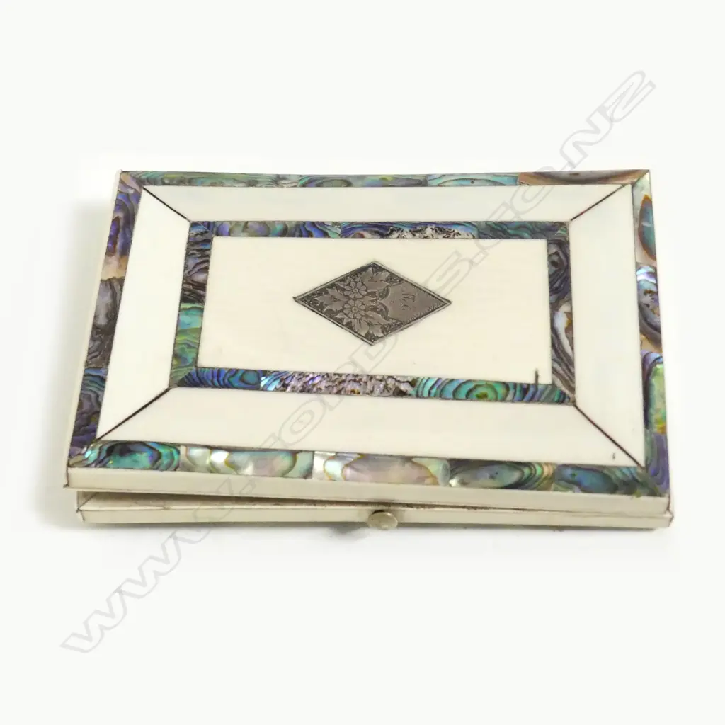 A Victorian ivory and abalone panelled card case Image 1++