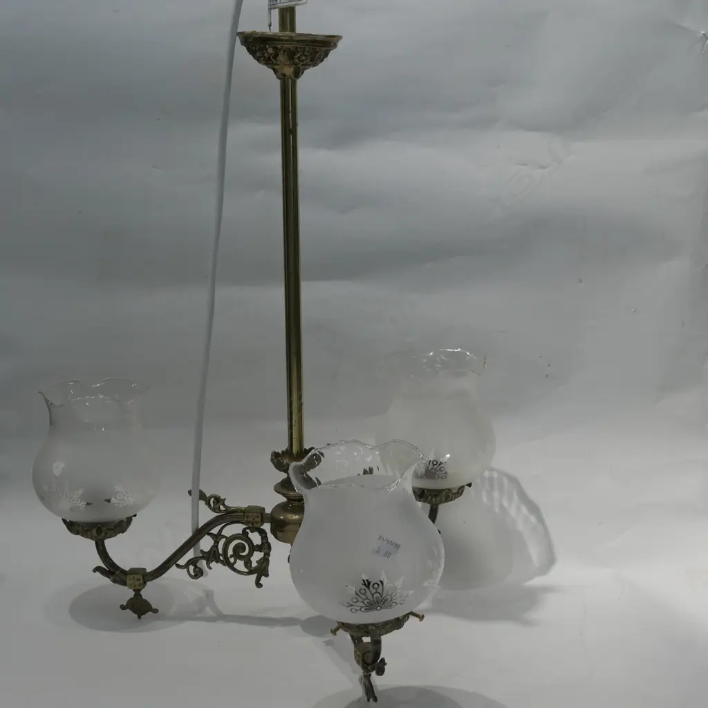 BRASS 3 BRANCH HANGING LIGHT FITTING  H 740 MM Image 1++