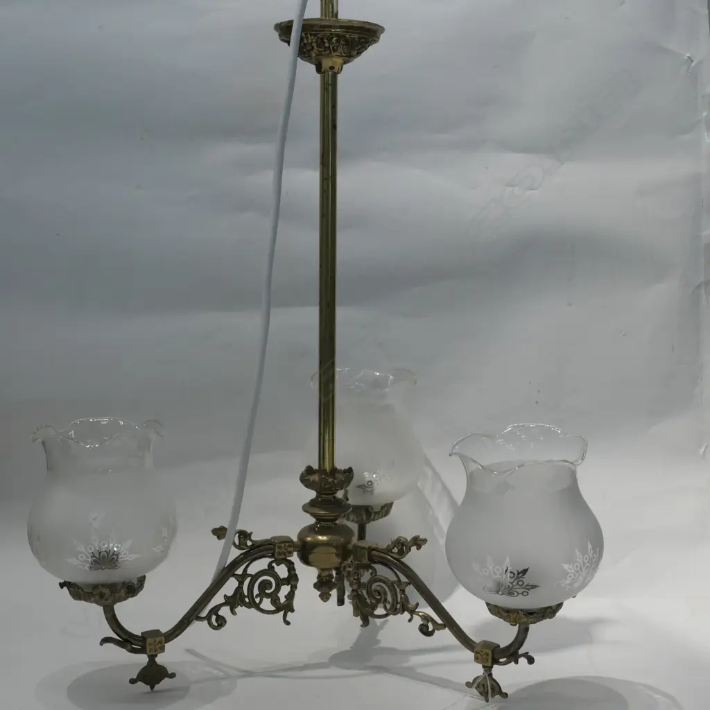 BRASS 3 BRANCH HANGING LIGHT FITTING  H 740 MM Image 1++