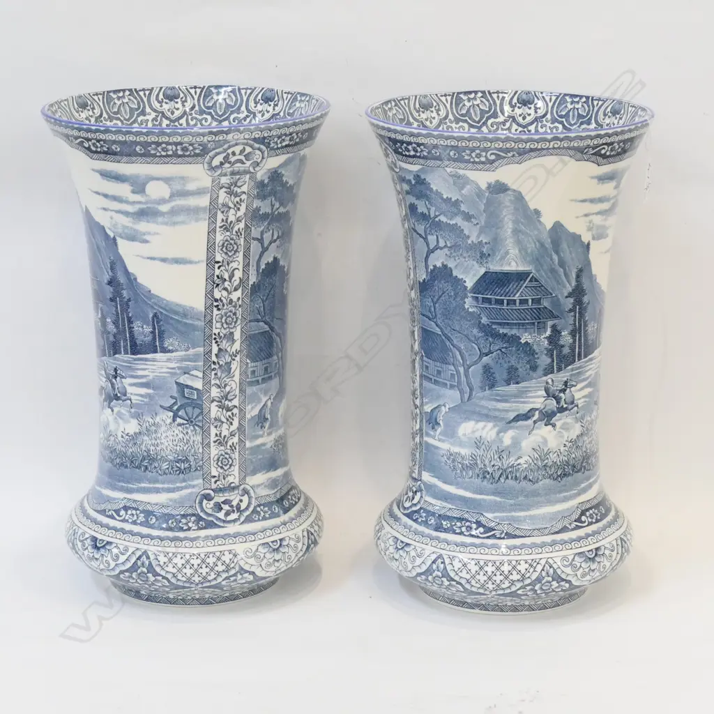 PAIR OF LARGE FRENCH ANTIQUE STYLE B/W CERAMIC VASES BY GIEN 500 MADE H 330MM  Image 1++