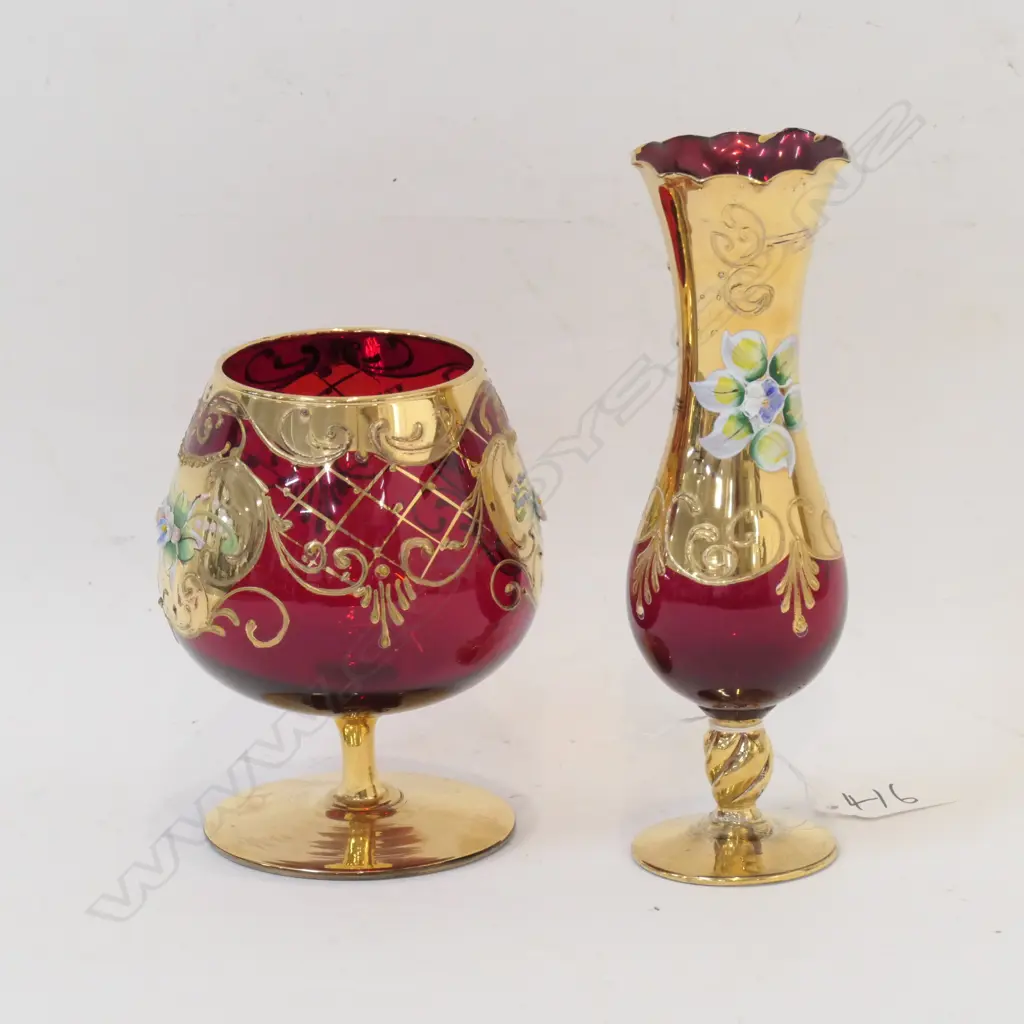 2 PCS BOHEMIAN CRANBERRY GLASS LARGEST H. 170 Image 1++
