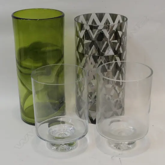 4 GLASS VASES LARGEST 300MM H