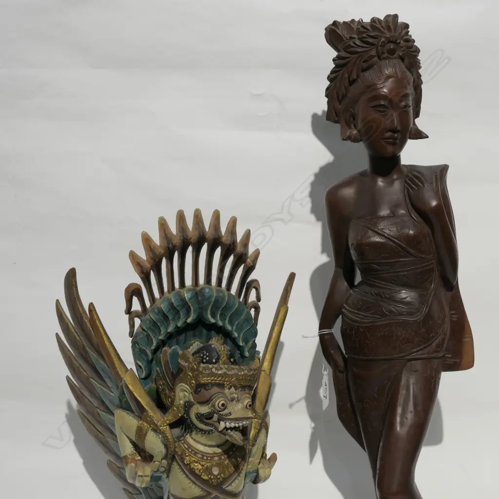 CARVED BALINESE GIRL AND GARUDA Image 1++