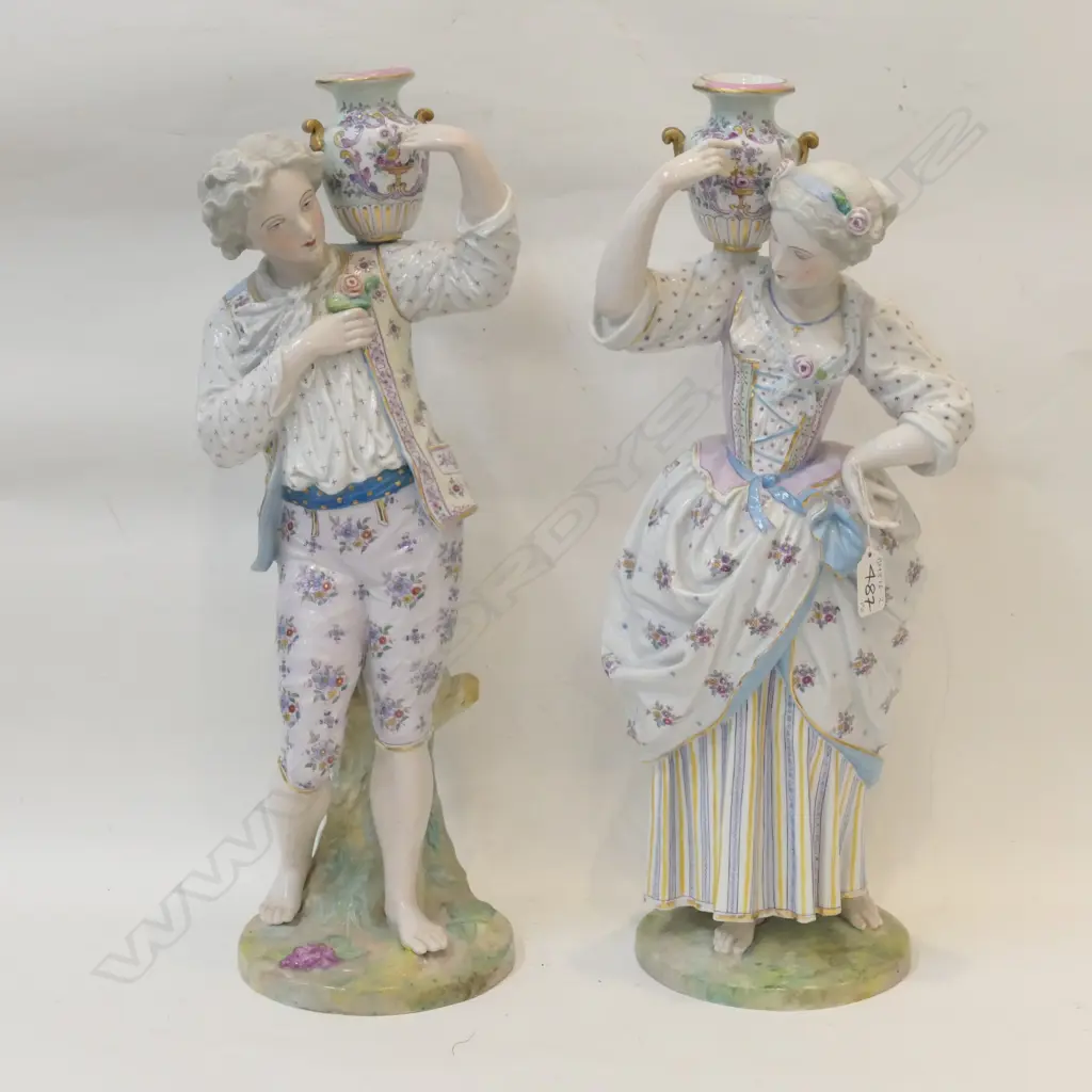 PAIR LARGE MEISSEN FIGURINES CROSSED SWORDS MARK TO BASE  professional restoration to urns  H.500mm Image 1++