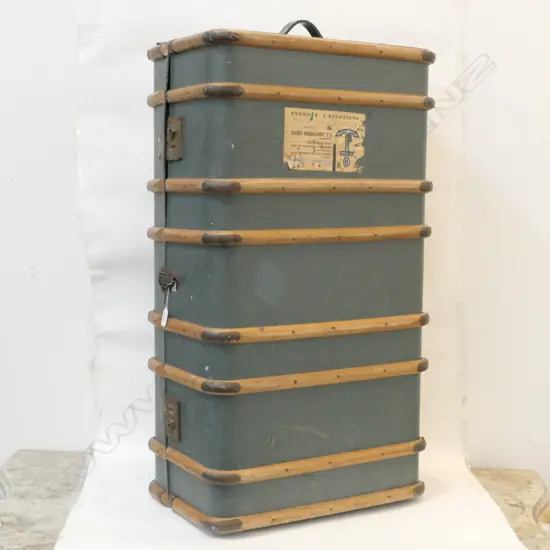 VINTAGE WOOD BANDED TRAVEL TRUNK