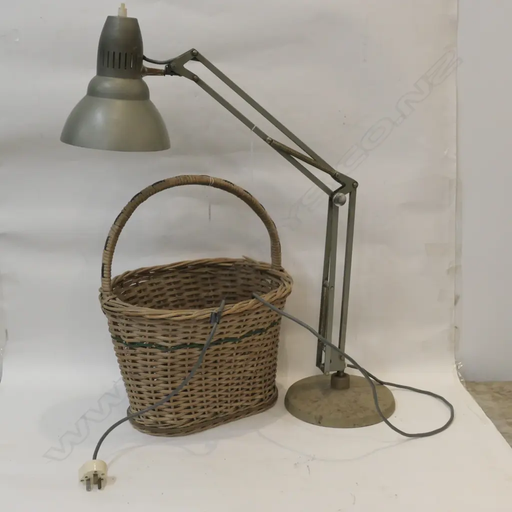 GREY ANGLEPOISE LAMP & CANE WOVEN BASKET Image 1++