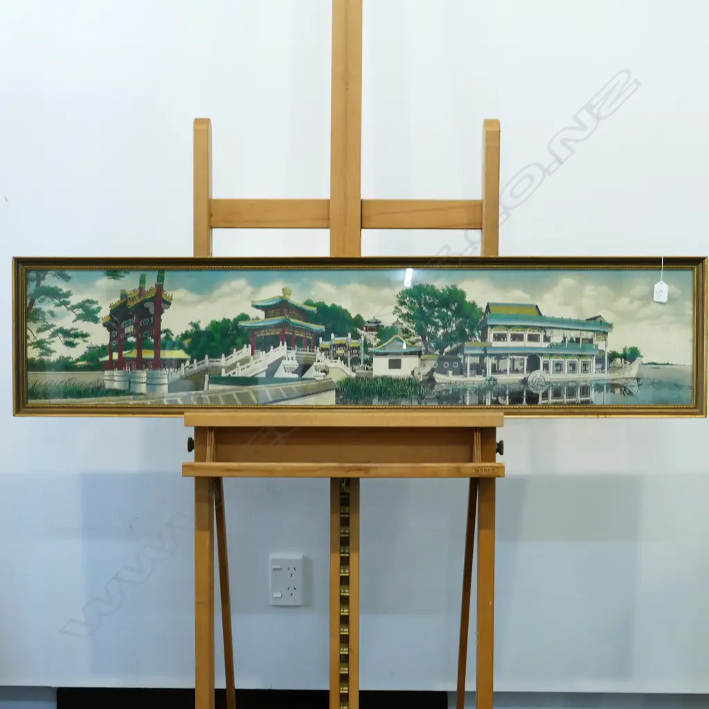 FRAMED ASIAN EMBROIDERY PAGODA SCENE 1240MM L Image 1++