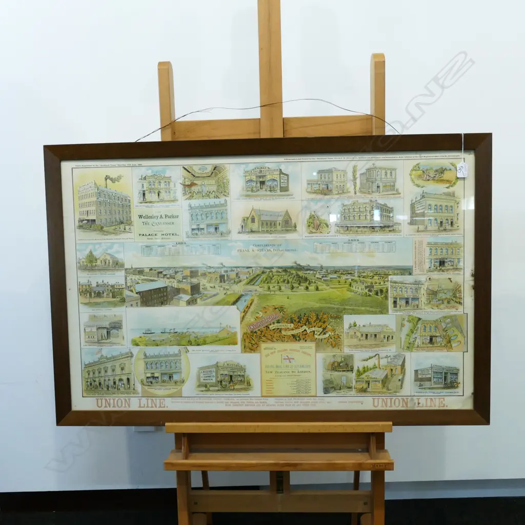 1894 LGE LITHOGRAPH 'PRINTED FOR THE "SOUTHLAND TIMES' CO.BY F.W.NIVEN & CO. Detailed 'Compliments of Frank A. Stean's Invercargill' and showing vignettes of Landmark buildings Image 1++