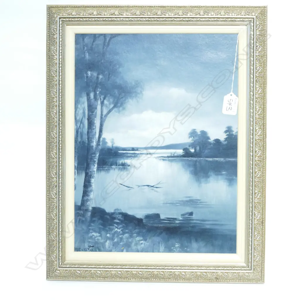 J. D PERRET MONOCHROM LAKE SCENE OIL 365 X 270 Image 1++