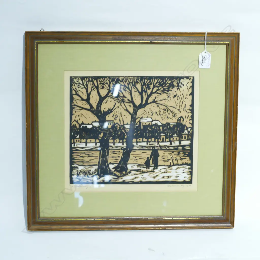 WARNKY, 'PERLBERG', OLD LINOCUT, SIGNED, 430 X 410MM Image 1++