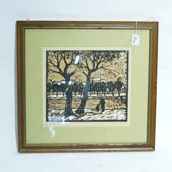 WARNKY, 'PERLBERG', OLD LINOCUT, SIGNED, 430 X 410MM