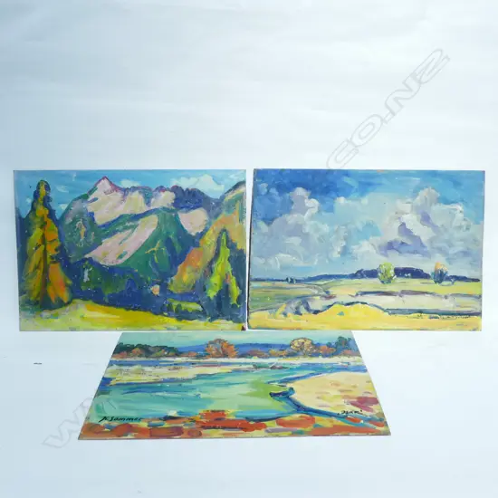 3 IMPRESSIONIST LANDSCAPES BY K. SOMMER, ON BOARD, UNFRAMED, 1960-70