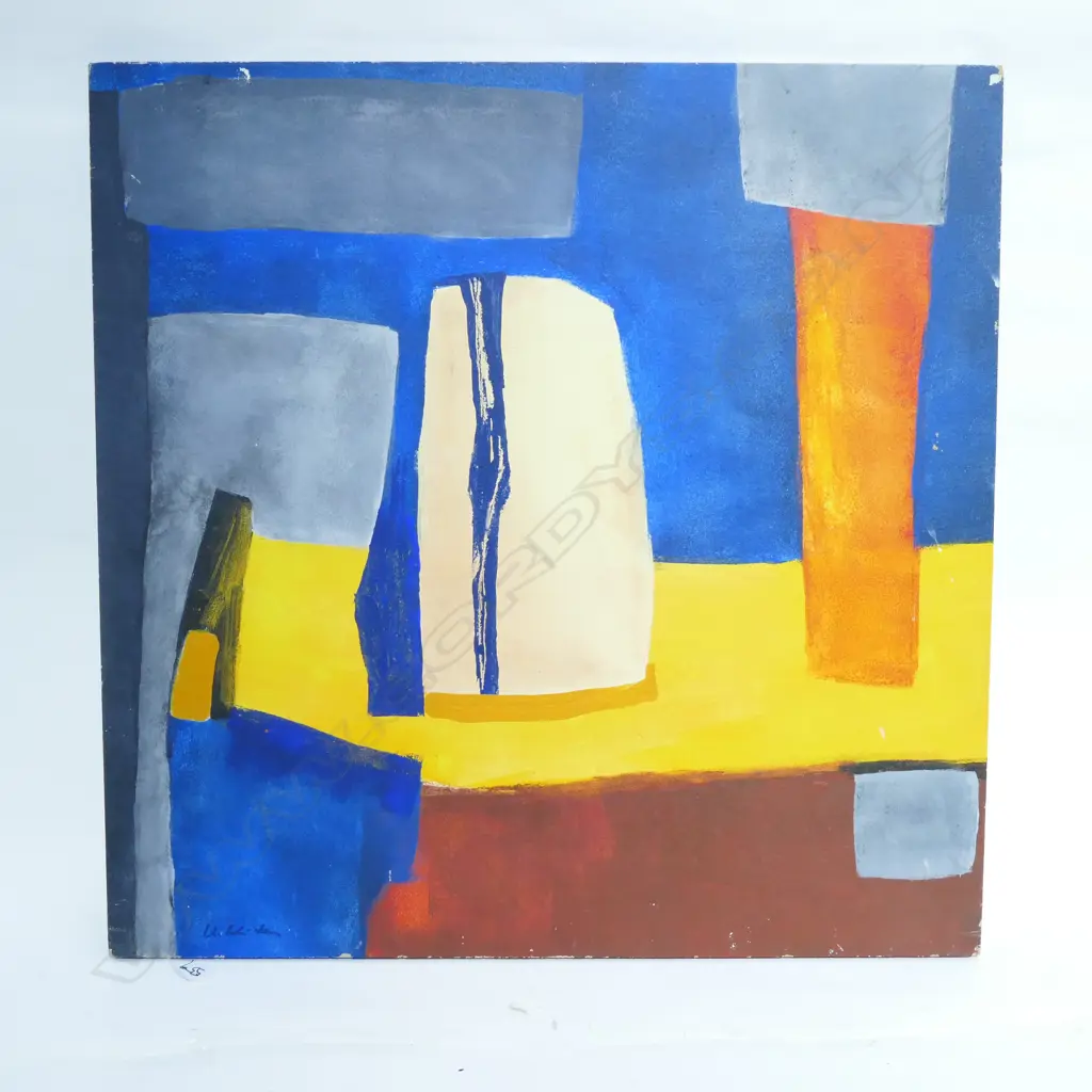 U. KITAR?, ABSTRACT IN BLUE & YELLOW, OIL ON BOARD Image 1++