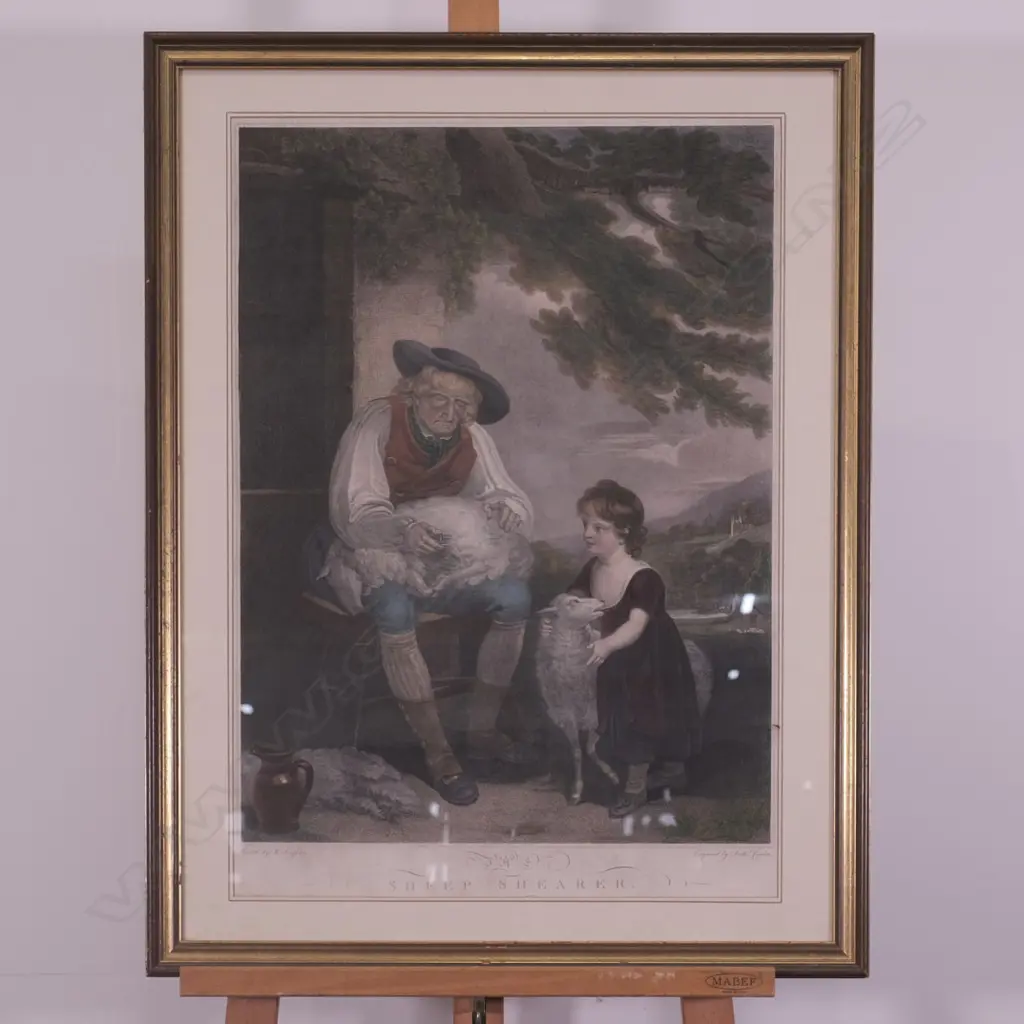 C.1810 H/COLOURED ENGRAVING OF SINGLETON'S 'SHEEP SHEARER', 640 X 450MM Image 1++