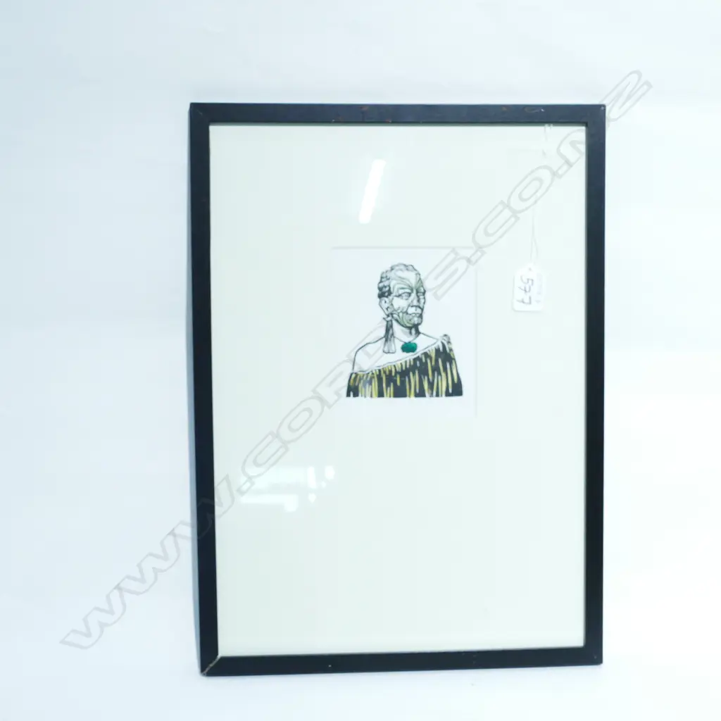 HILDA WISEMAN (AFTER) POSITIVE c.1970S H/COL LINOCUT MAORI PORTRAIT 130 x 110mm. Image 1++