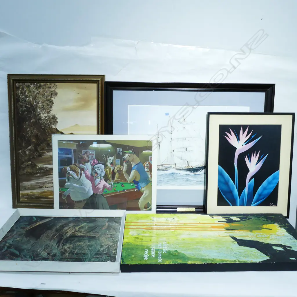 6 ASST ARTWORKS - PAINTINGS / LITHOGRAPHS ETC Image 1++