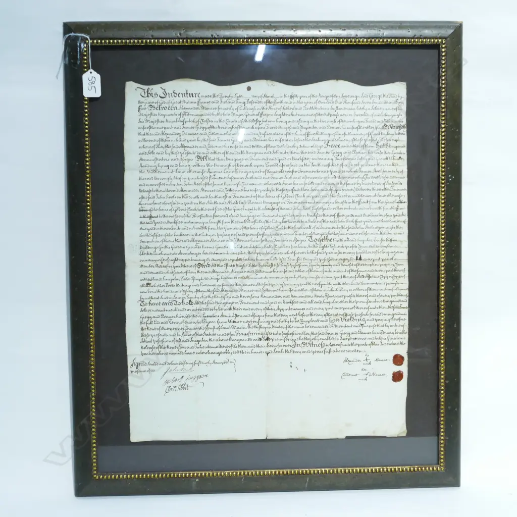 SIGNED FRAMED PARCHMENT INDENTURE DATED 1755 H 660MM W 550MM Image 1++