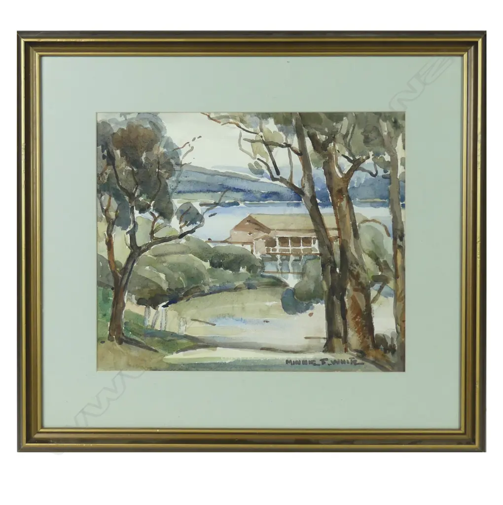 MINNIE FRANCES WHITE (1891-1983), UNTITLED COASTAL LANDSCAPE, WATERCOLOUR, SIGNED. 275 X 325mm. Image 1++